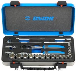 Zestaw kluczy nasadowych 3/8" w metalowej kasecie 6-22/24 Unior (612509) 239A