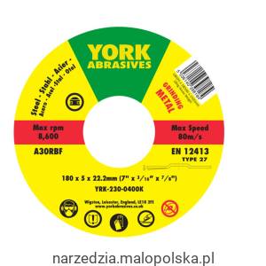 Tarcza do szlifowania 180x5x22.23 A30RBF DPC T27 York Abrasives YRK2300400K