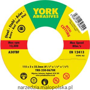 Tarcza do cięcia 115x3x22.23 A30TBF T42 York Abrasives YRK2300670K