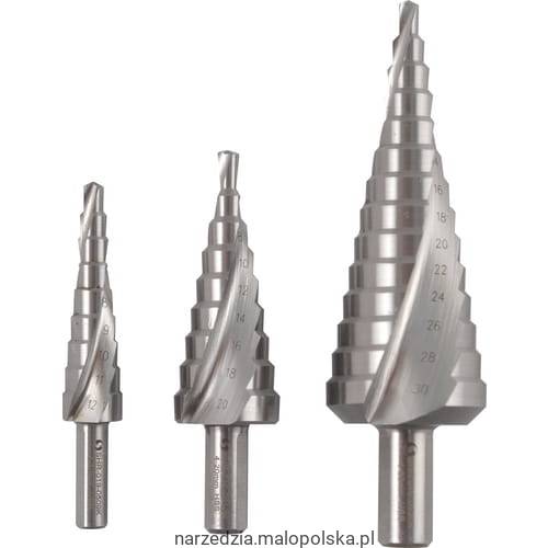 Komplet wierteł 4-30mm HSS stopniowych stożkowych 3szt. Sherwrood SHR0190260K SHR-019-0260K