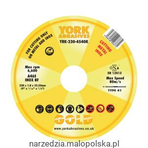 Tarcza do cięcia 230x1.8x22.23mm A46S INOX BF York Abrasives YRK2304540K