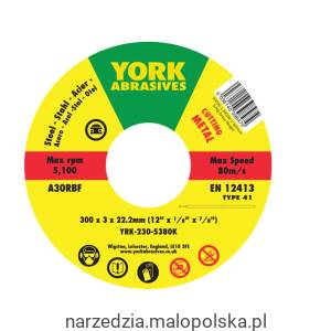 Tarcza do cięcia 300x3x22.23 A30RBF T41 York Abrasives YRK2305380K