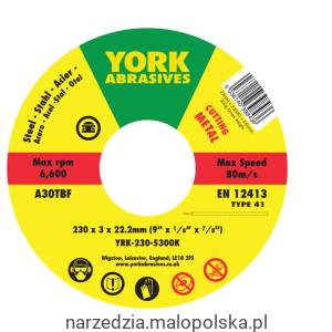 Tarcza do cięcia 230x3x22.23 A30TBF T41 York Abrasives YRK2305300K
