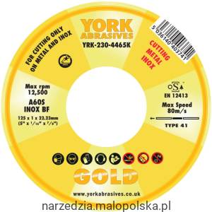 Tarcza do cięcia 125x1x22.23mm A60S INOX BF York Abrasives YRK2304465K