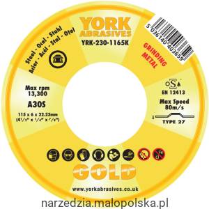 Tarcza do szlifowania 115x6x22.23mm A30S DPC York Abrasives YRK2301165K