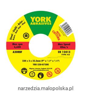 Tarcza do cięcia 230x3x22.23 A3ORBF T42 York Abrasives YRK2300730K