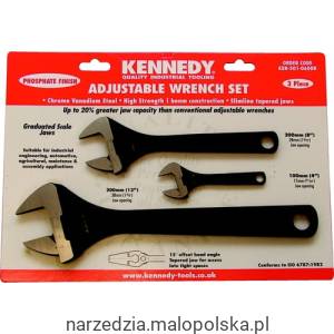 Zestaw kluczy nastawnych 100mm 200mm 300mm czernionych 4" 8" 12" z podziałką Kennedy KEN5010600K