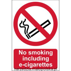 Tabliczka ostrzegawcza NO SMOKING INCLUDING E-CIGARETTES148x210mm RIGID Sitesafe SSF9649069K