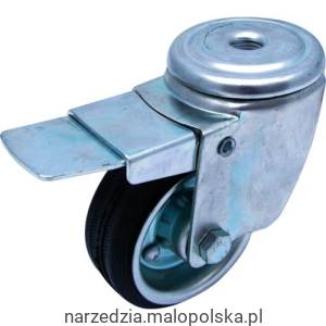 Kółko 125mm z czarnej gumy stalowe z łożyskami obrotowy z otworem na sworzeń i hamulcem