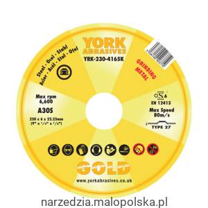 Tarcza do szlifowania 230x6x22.23mm A30S DPC York Abrasives YRK2304165K