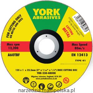 Tarcza do cięcia 125x1x22.23mm A60TBF INOX do stali nierdzewnej T41 York Abrasives YRK2304800K