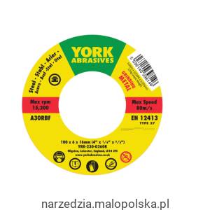 Tarcza do szlifowania 100x6x16 A30RBF DPC T27 York Abrasives YRK2300260K