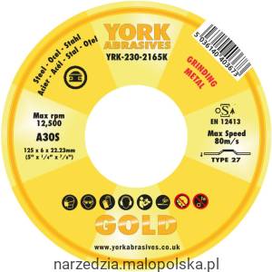 Tarcza do szlifowania 125x6x22.23mm A30S DPC York Abrasives YRK2302165K