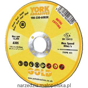 Tarcza do cięcia 115x3x22.23mm A30S FLAT York Abrasives YRK2306085K