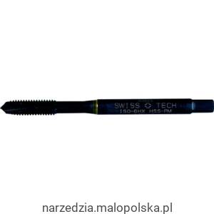 Gwintownik M10x1,5 HSS-PM do stopów wytrzymałych tytanu oraz niklu niestopowego azotowany pasywowany nakrój B 6HX rowki proste przelotowy maszynowy pomarańczowy pasek Swisstech SWT1855530N