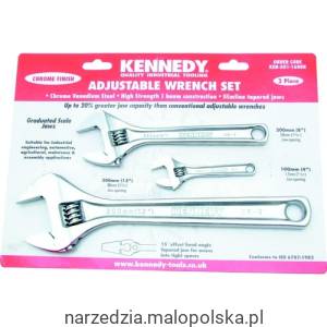Zestaw kluczy nastawnych 100mm 200mm 300mm chromowanych z podziałką 4" 8" 12" Kennedy KEN5011600K PRO20