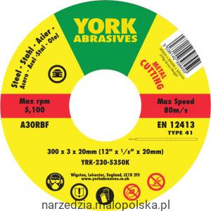 Tarcza do cięcia 300x3x20mm A30RBF T41 York Abrasives YRK2305350K