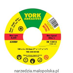 Tarcza do szlifowania 180x6x22.23 A30RBF DPC T27 York Abrasives YRK2300410K