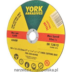 Tarcza tnąca 180x1,8x22,23mm Inox York Abrasives YRK2304690K